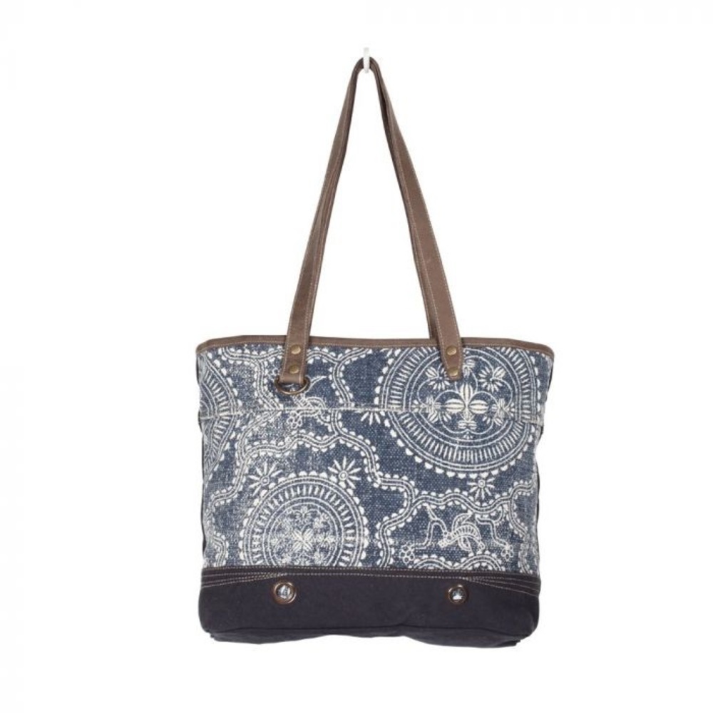 NWT Genuine Leather and Upcycled Canvas Tote